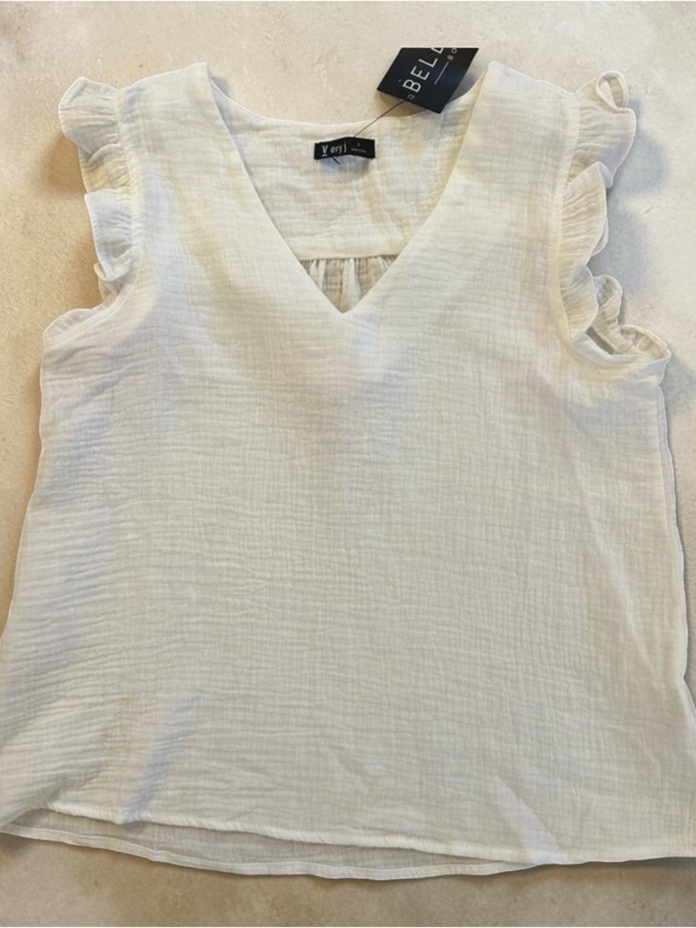 New w Tags White Gauze Ruffle Sleeve V-Neck Blouse Tank sz S Very J - Picture 2 of 5